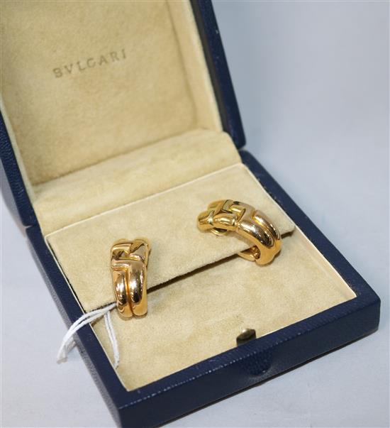 A pair of Italian Bulgari Parentasi range 18ct gold half hoop earrings, in Bulgari box.